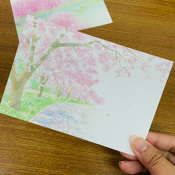 Sanrio Glittering Sidewalk Sakura Scenery Postcard