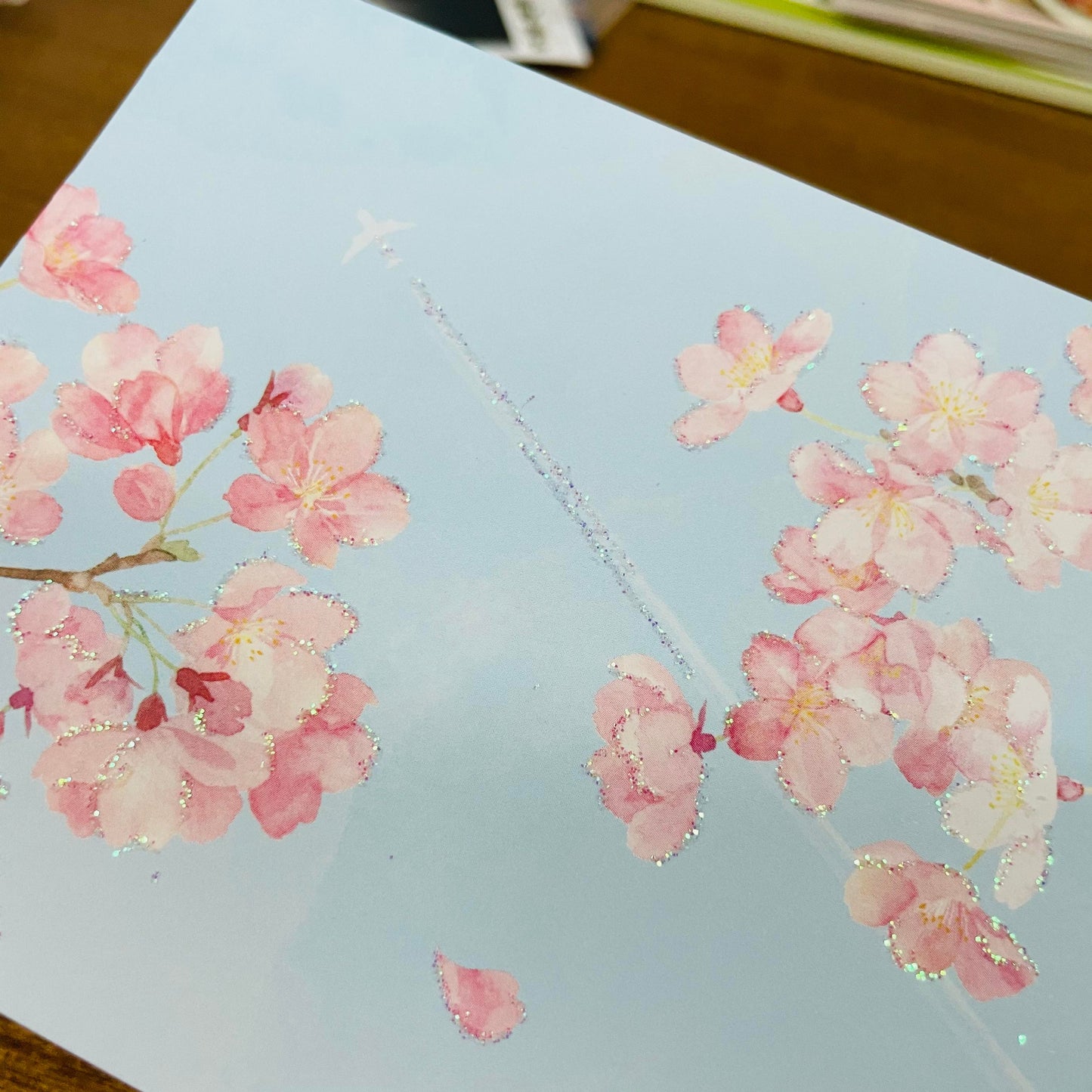 Sanrio Glittering Airplane Sky Sakura Scenery Postcard