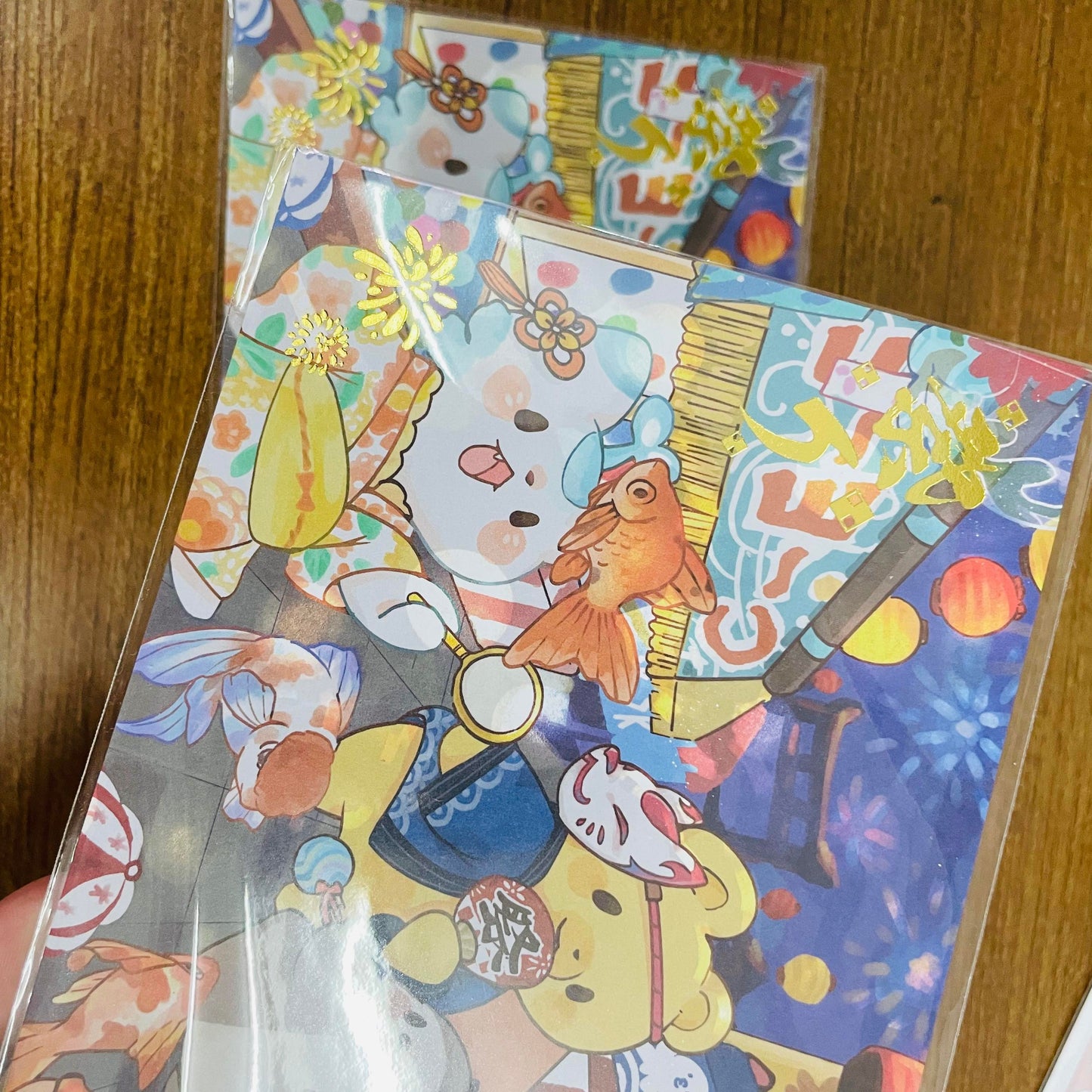 Popopenguin Matsuri Gold Foiled Postcard