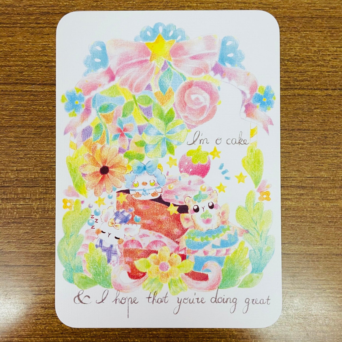 Thea Illustration I'm a cake and I hope that you're doing great Postcard