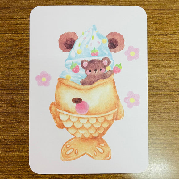 Thea Illustration Takoyaki Bear Icecream Postcard