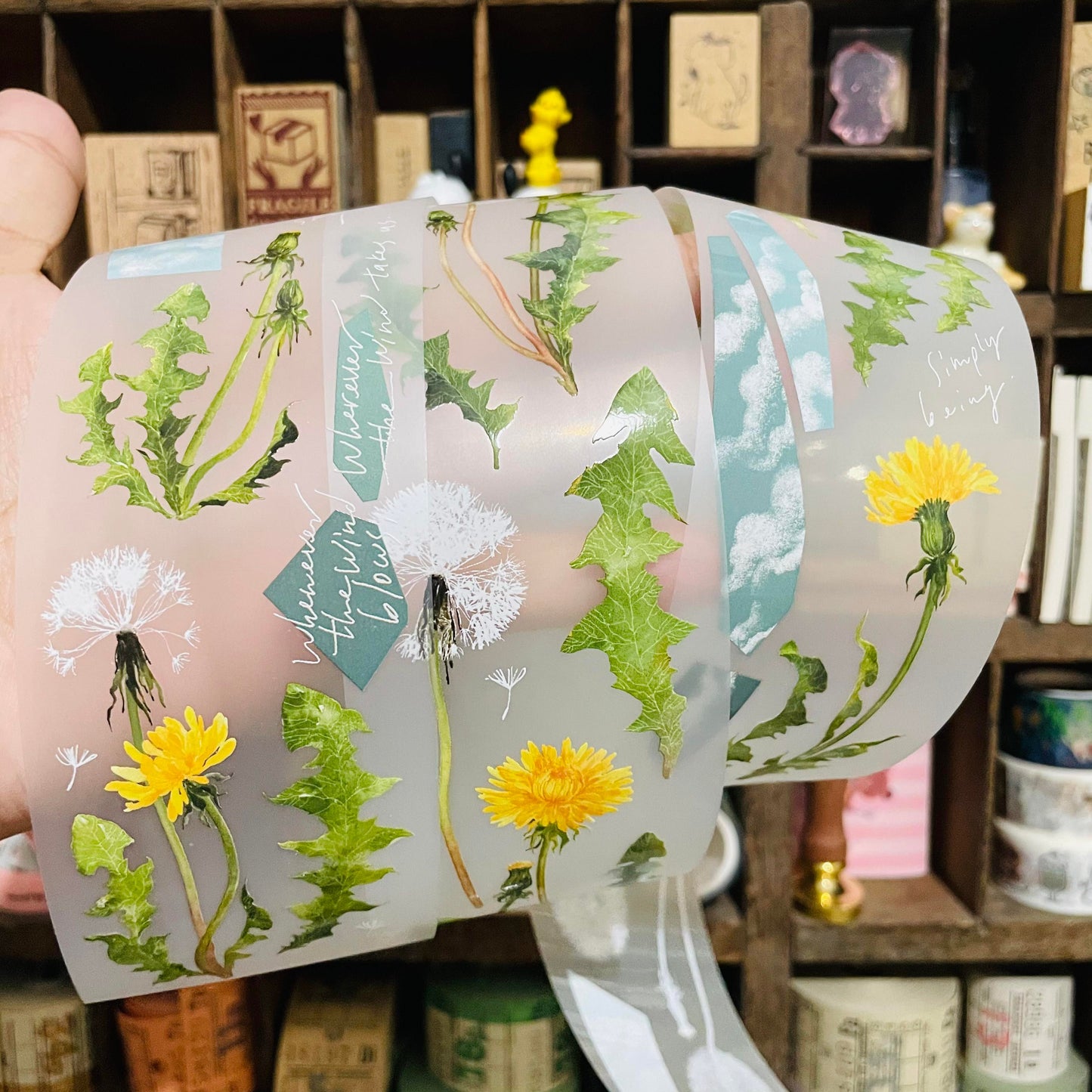 somesortoffern Dandelion PET Washi Masking Tape Roll and Samples