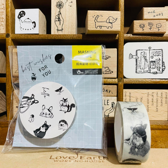 BERG x Pion Monochrome Animals Washi Masking Tape Roll