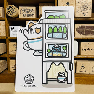 Bugcat Capoo Illustrated Foam Cat Cafe Die-cut Paper Postcard