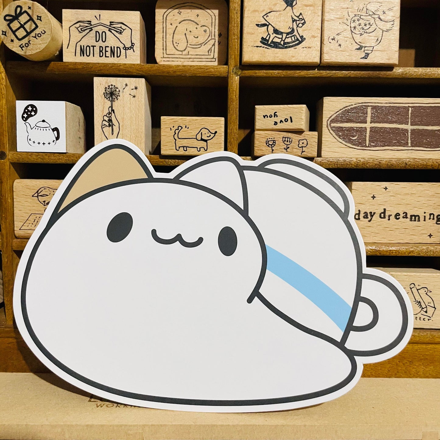 Bugcat Capoo Illustrated Cat in a Cup Die-cut Paper Postcard