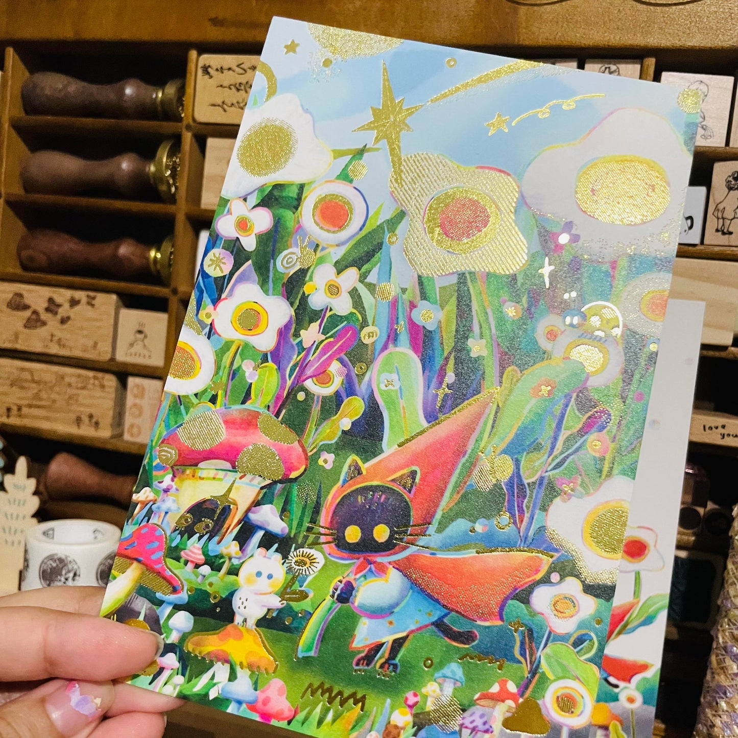 Dayuyoyo Blessings of Blooming Sea of Flowers Gold Foiled Big Postcard