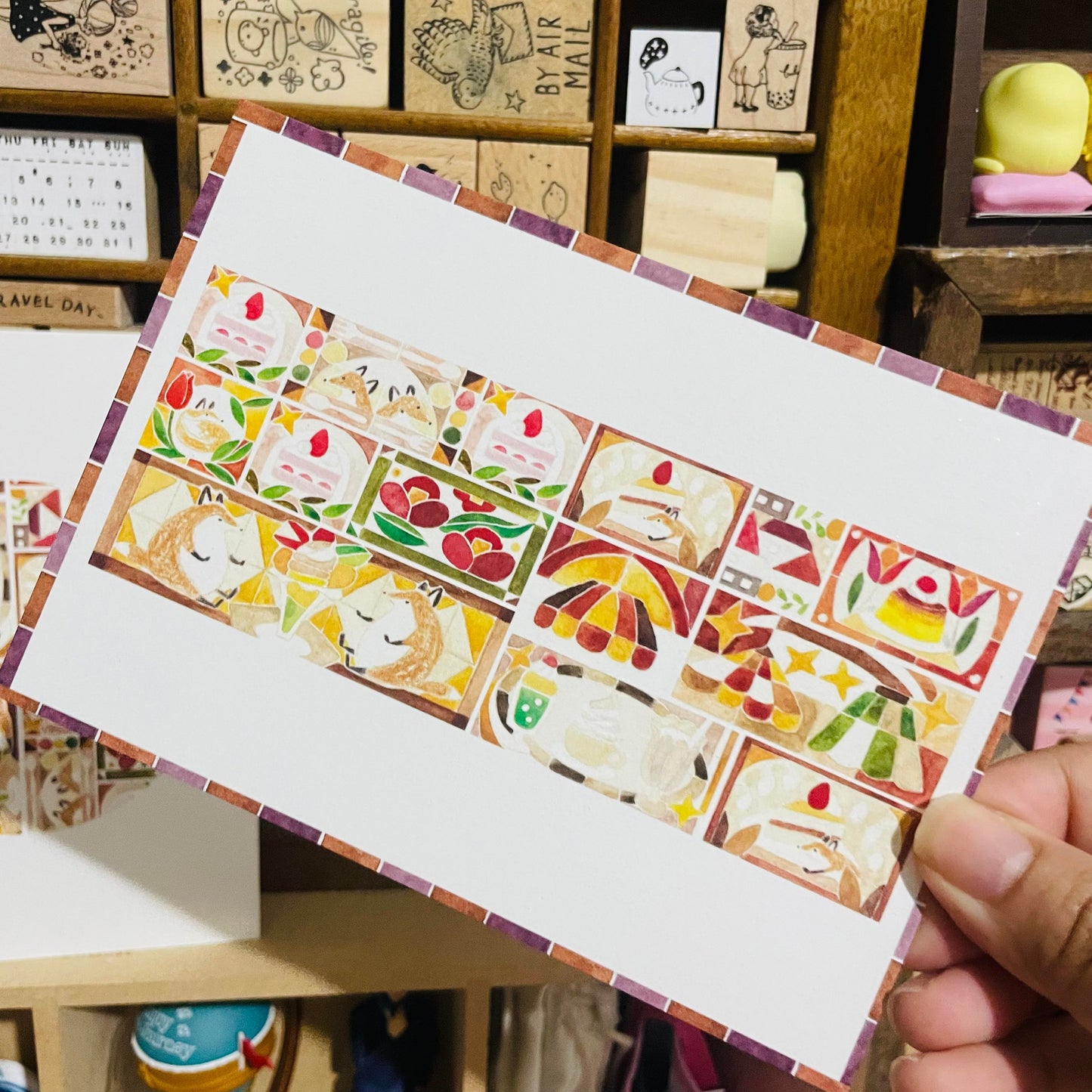 Hello Studio Retro Stained Glass Food Postcard Set