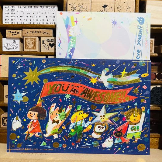 Dayuyoyo You Are Awesome Gold Foiled Big Postcard