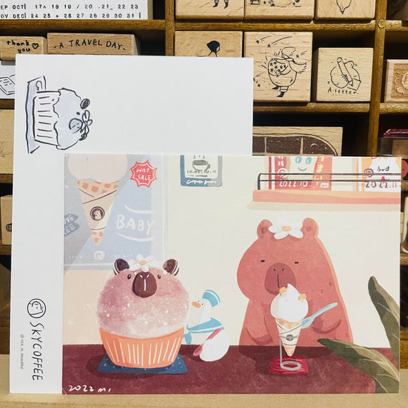 Sky Coffee Cabybara Duck Icecream Postcard
