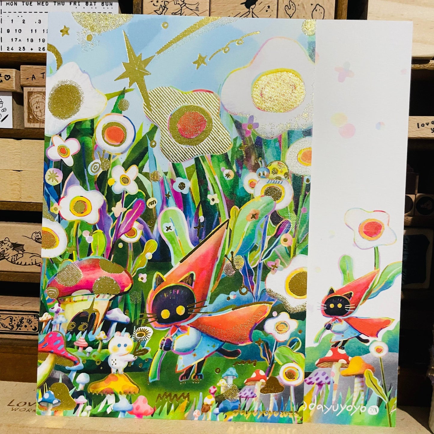 Dayuyoyo Blessings of Blooming Sea of Flowers Gold Foiled Big Postcard