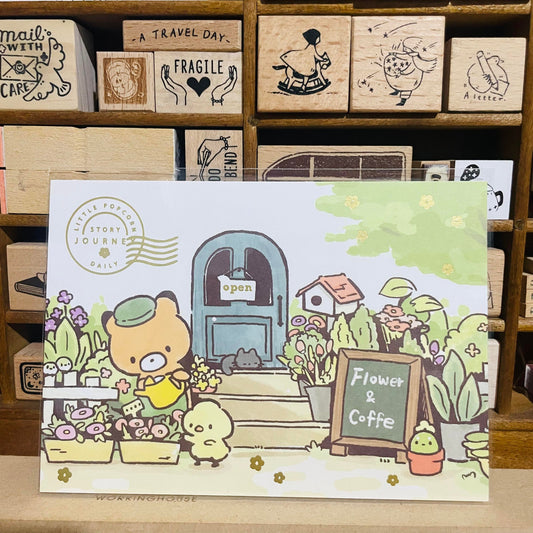 Little Popcorn Flowers and Coffee Gold Foiled Paper Postcard