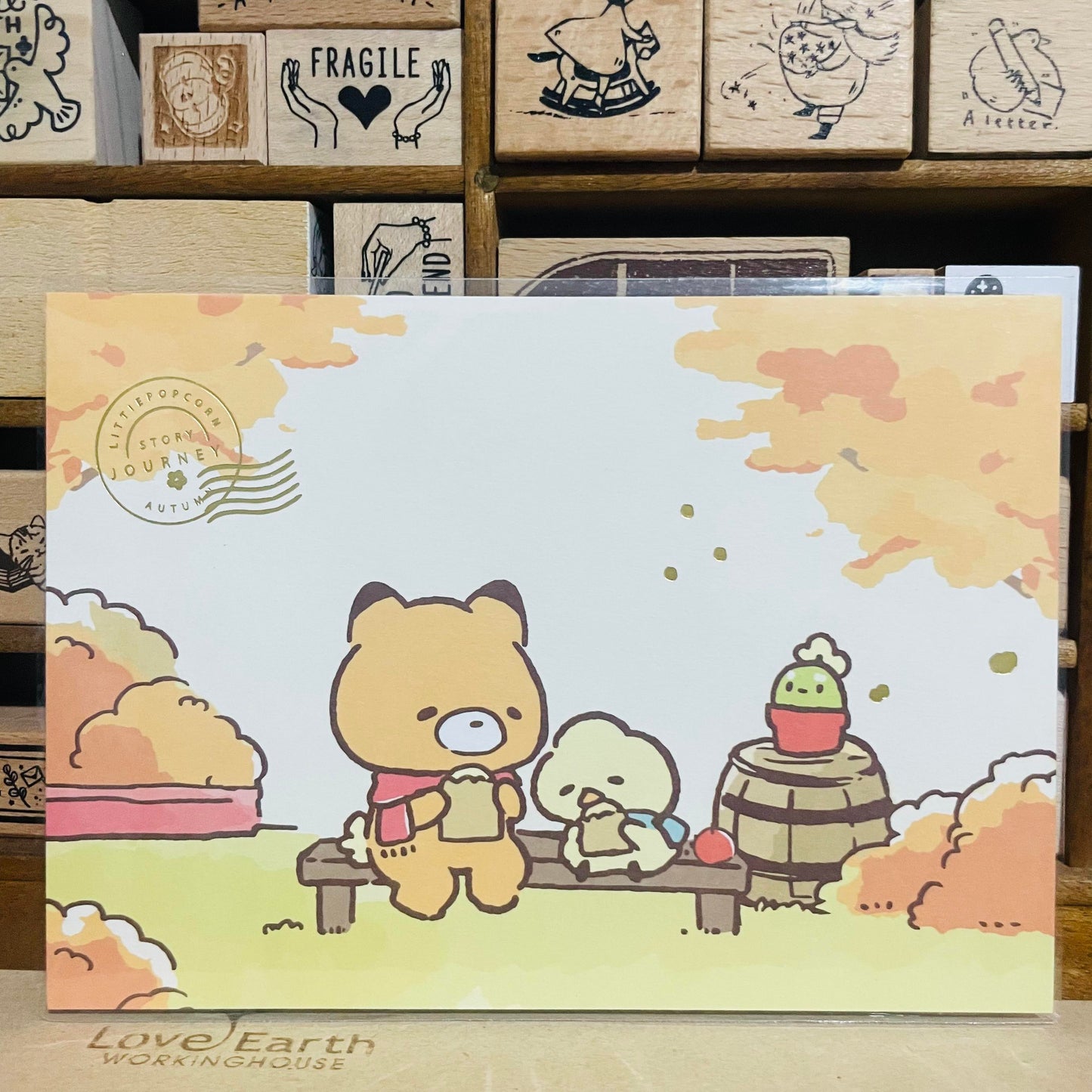 Little Popcorn Autumn Time Gold Foiled Paper Postcard