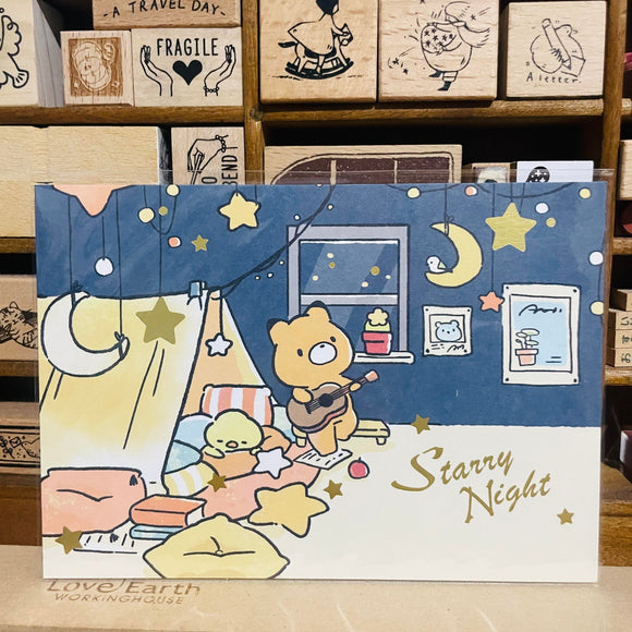 Little Popcorn Starry Night Gold Foiled Paper Postcard