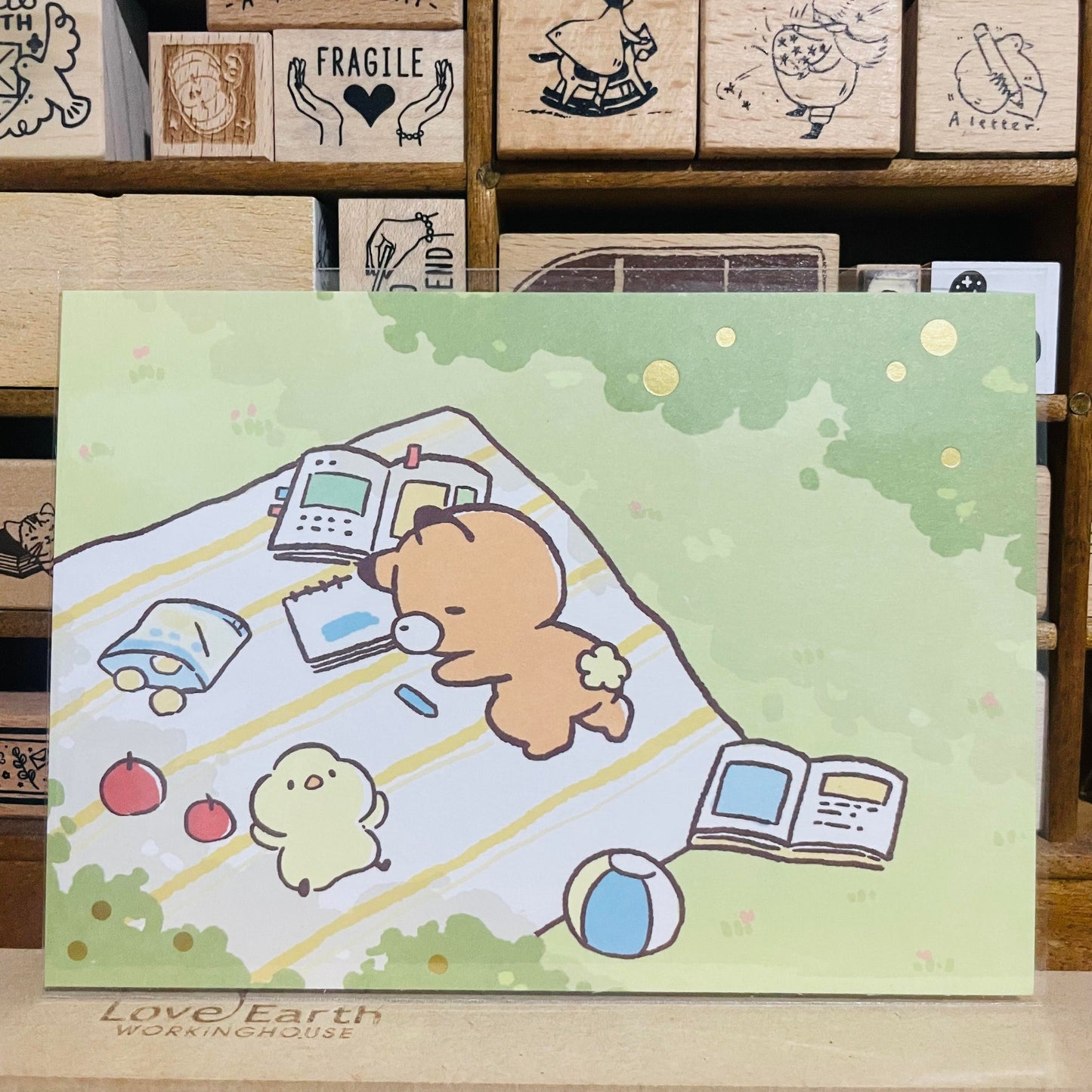 Little Popcorn Studying Gold Foiled Paper Postcard