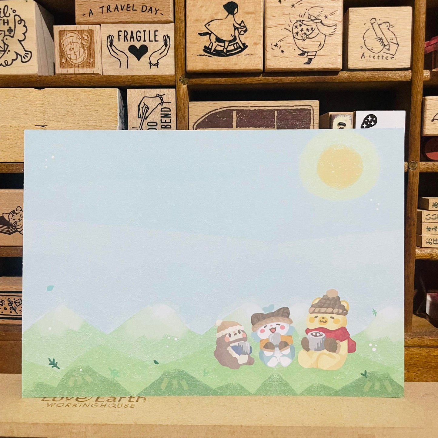 Popopenguin Illustration Camping Postcard