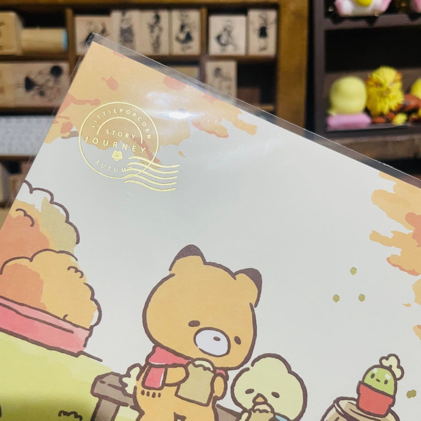 Little Popcorn Autumn Time Gold Foiled Paper Postcard