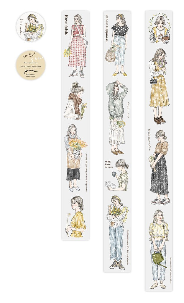 100cm Pion SHE Girls PET Masking Tape Sample and Full Roll