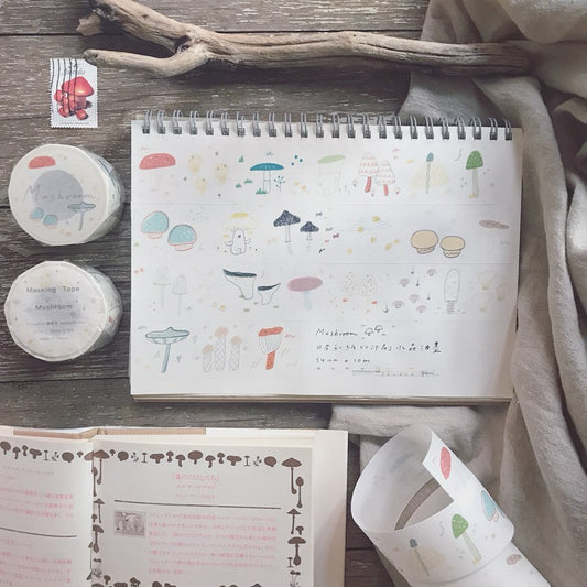 avocadomori Mushroom Washi Masking Tape Roll and Samples