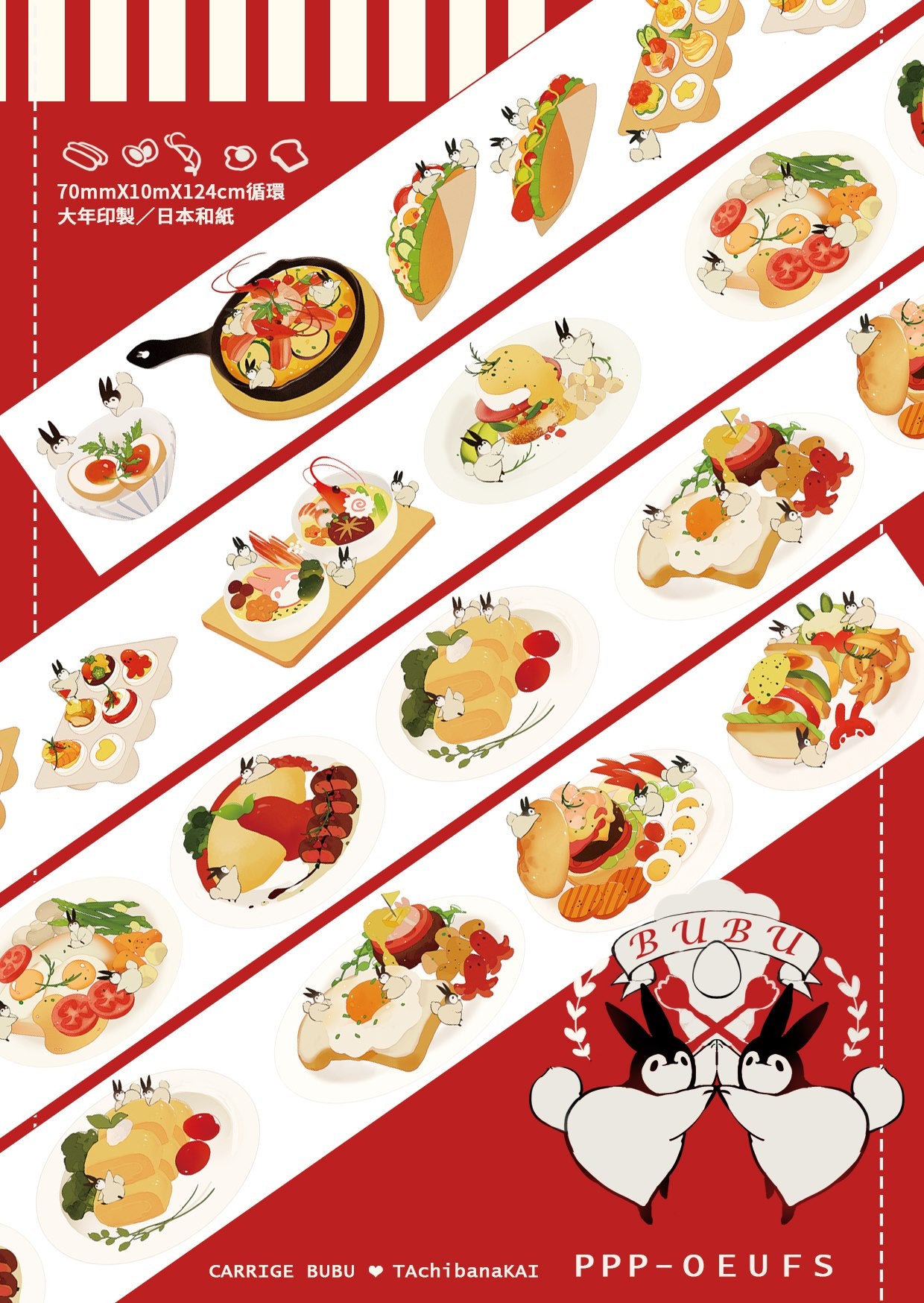 Bubukai PPP-Oeufs Food Release Washi Tape Roll and Samples