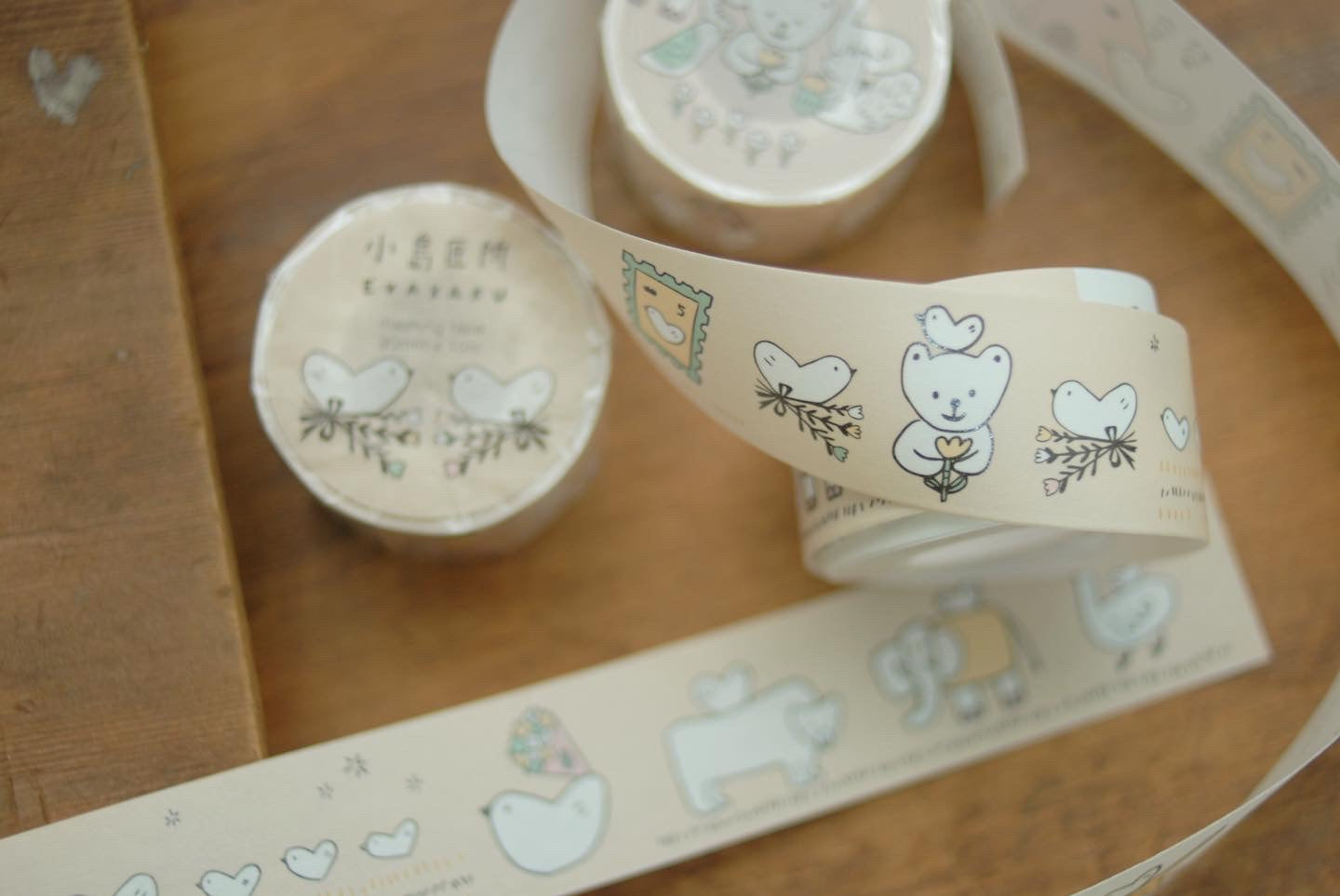 Evakaku Illustrated Washi Masking Tape Roll and Samples