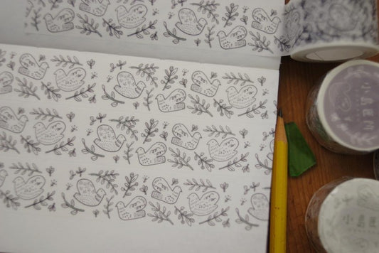 Evakaku Bird Washi Masking Tape Roll and Samples