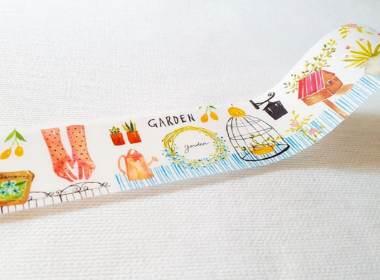 Hoppy Life Washi Masking Tape Roll White Blue Garden Watercolor