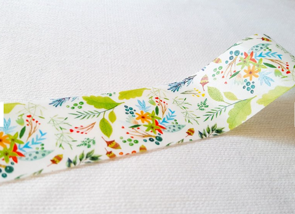 Hoppy Life Washi Masking Tape Roll Leaves and Flowers Watercolor