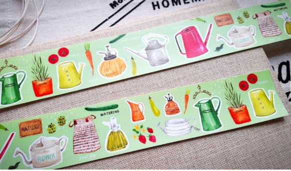 Hoppy Life Washi Masking Tape Roll Green Gardening Plants Vegetables Watercolor