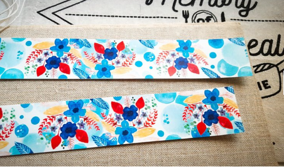 Hoppy Life Washi Masking Tape Roll Blue Leaves and Flower Watercolor
