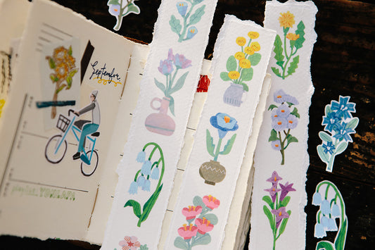 OURS Studio Blue Flowers Masking Tape Roll and Samples