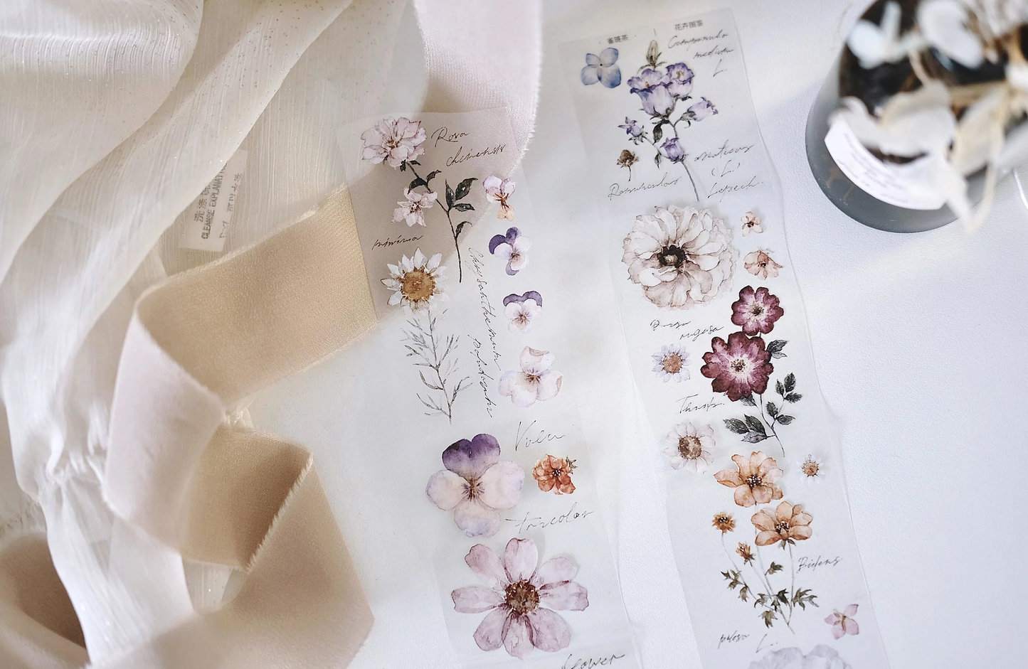 Freckles Tea Flower Illustration PET Tape Samples and Full Roll