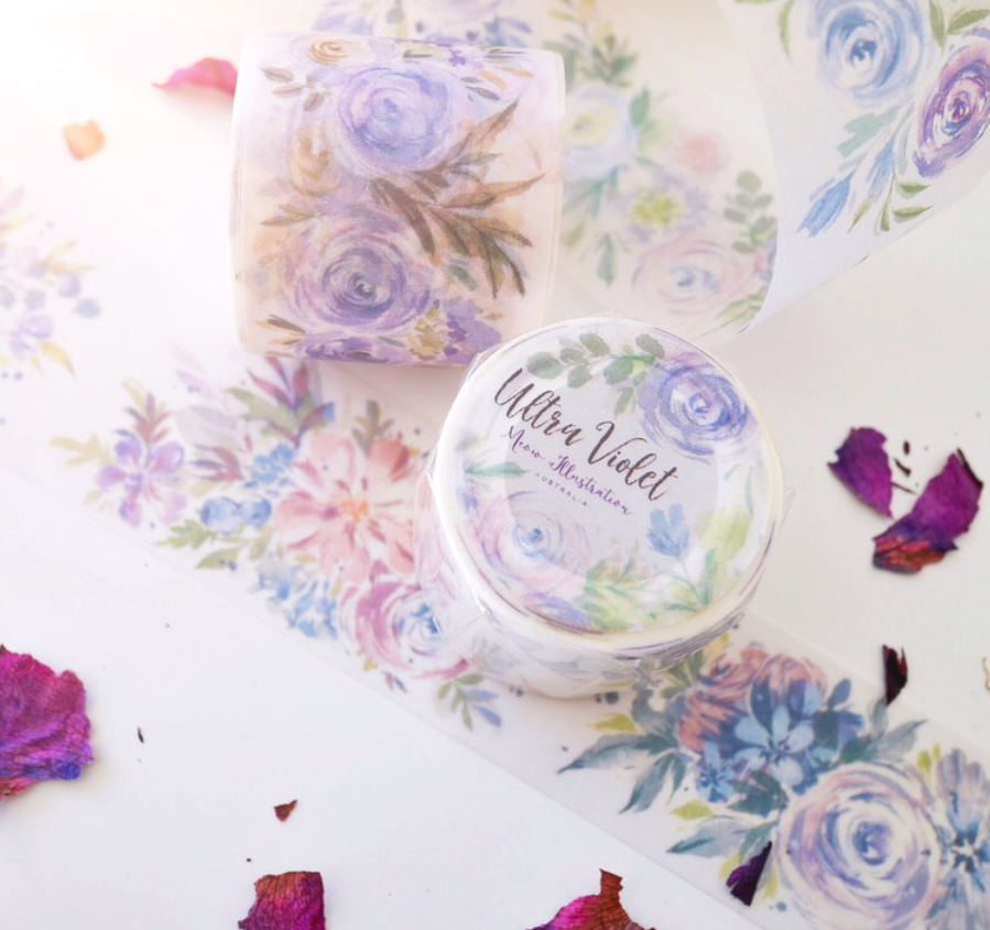 [Samples Only] Meow Illustration Ultra Violent Flowers Masking Washi Tape