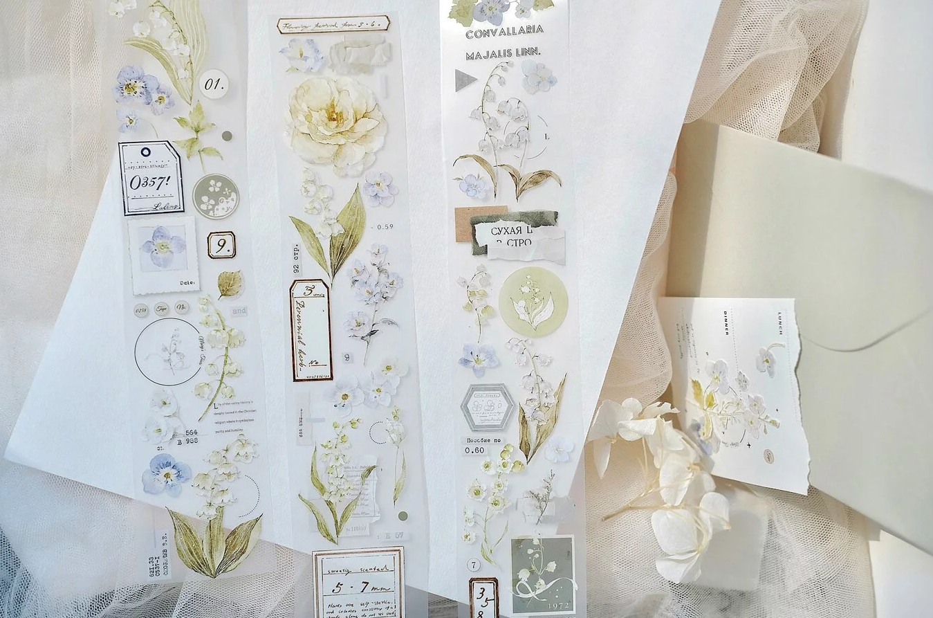 Freckles Tea Lily of the Valley PET Tape Samples and Full Roll