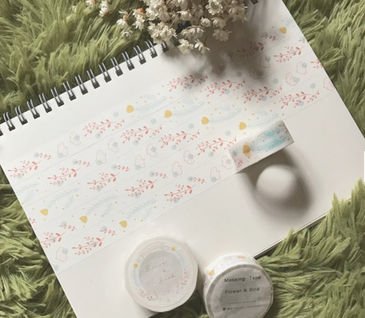 avocadomori Flower and Bird Washi Masking Tape Roll