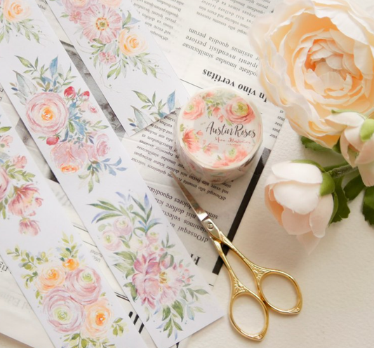 [Samples Only] Meow Illustration Austin Roses Flowers Masking Washi Tape