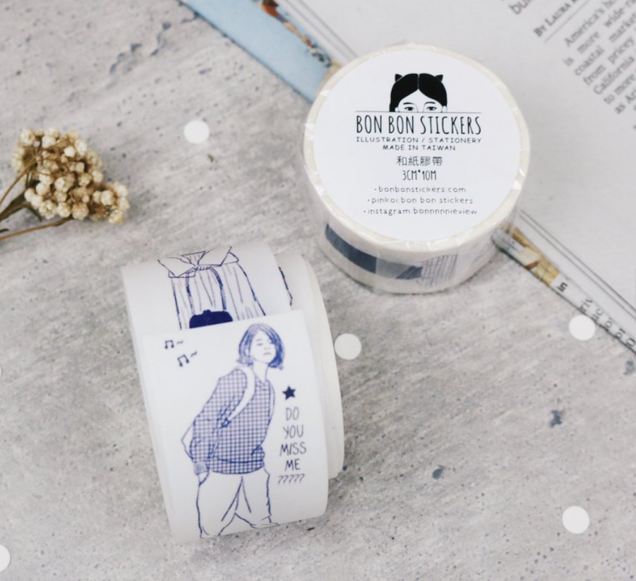 Bon Bon Blue Mono Girl Washi Masking Tape