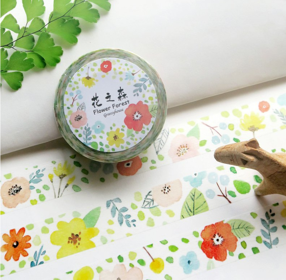 Grassyhouse Watercolor Flower Forest Washi Tape Roll