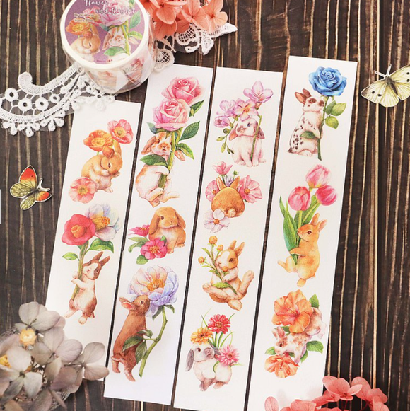 [Sample Only] Maruco Flowers and Rabbit Washi Masking Tape