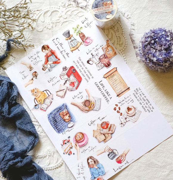[SAMPLE] 90cm Sonia's Illustration Coffee Time Washi Masking Tape