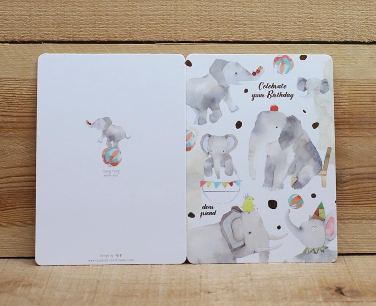 Liang Feng Watercolor Elephant Birthday Gold Foiled Card