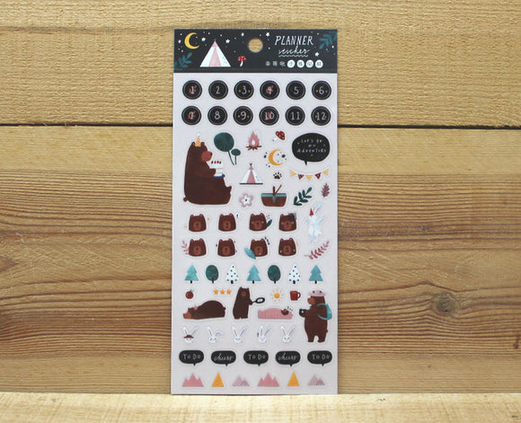 Cindy Chu Illustration Bear Forest Planner Transparent Sticker Sheet