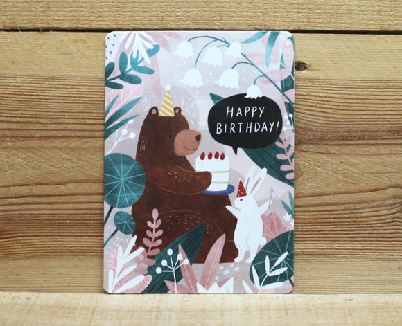 Cindy Chu Happy Birthday Card with Bear and Rabbit