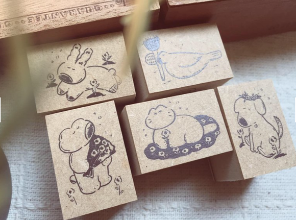 misshoegg Animal Illustration Wood Rubber Stamps